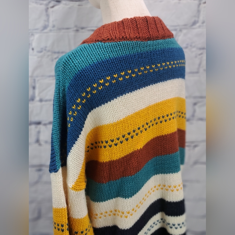 Spelledit Vintage Chunky Oversized Knit Sweater Striped Winter Plus Size 3XL 4XL - Picture 4 of 12